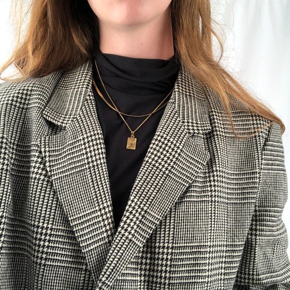 Parisian Vintage Oversized Houndstooth Plaid Knit Wool Blend Blazer Jacket Coat - Picture 5 of 8